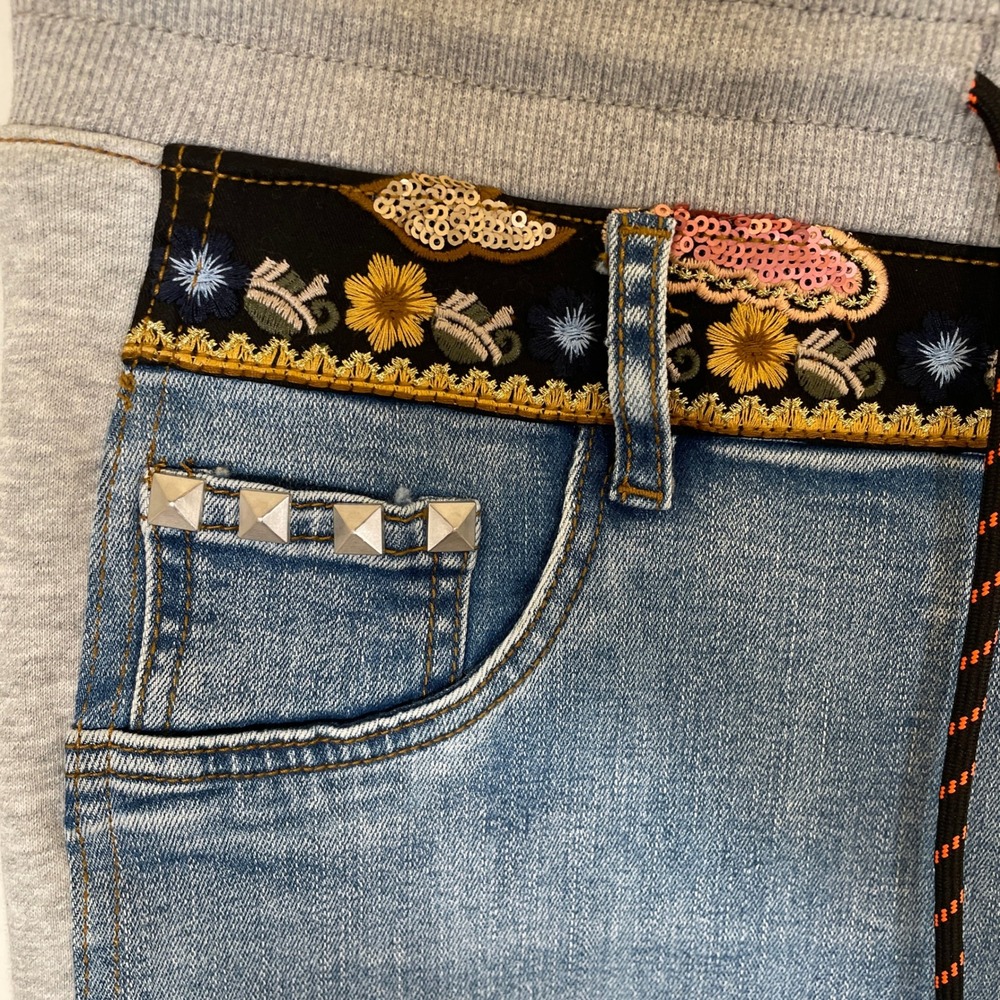 Desigual x Disney Mickey Mouse Hybrid Denim Jogger Jeans Blue Grey NWT XL - Picture 7 of 13